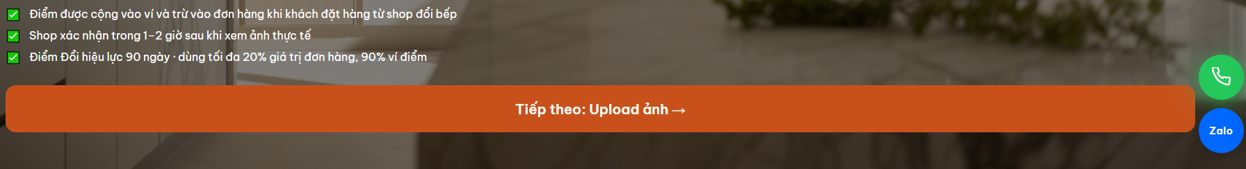 Xác nhận điều kiện Điểm Đổi và nút chuyển bước upload ảnh