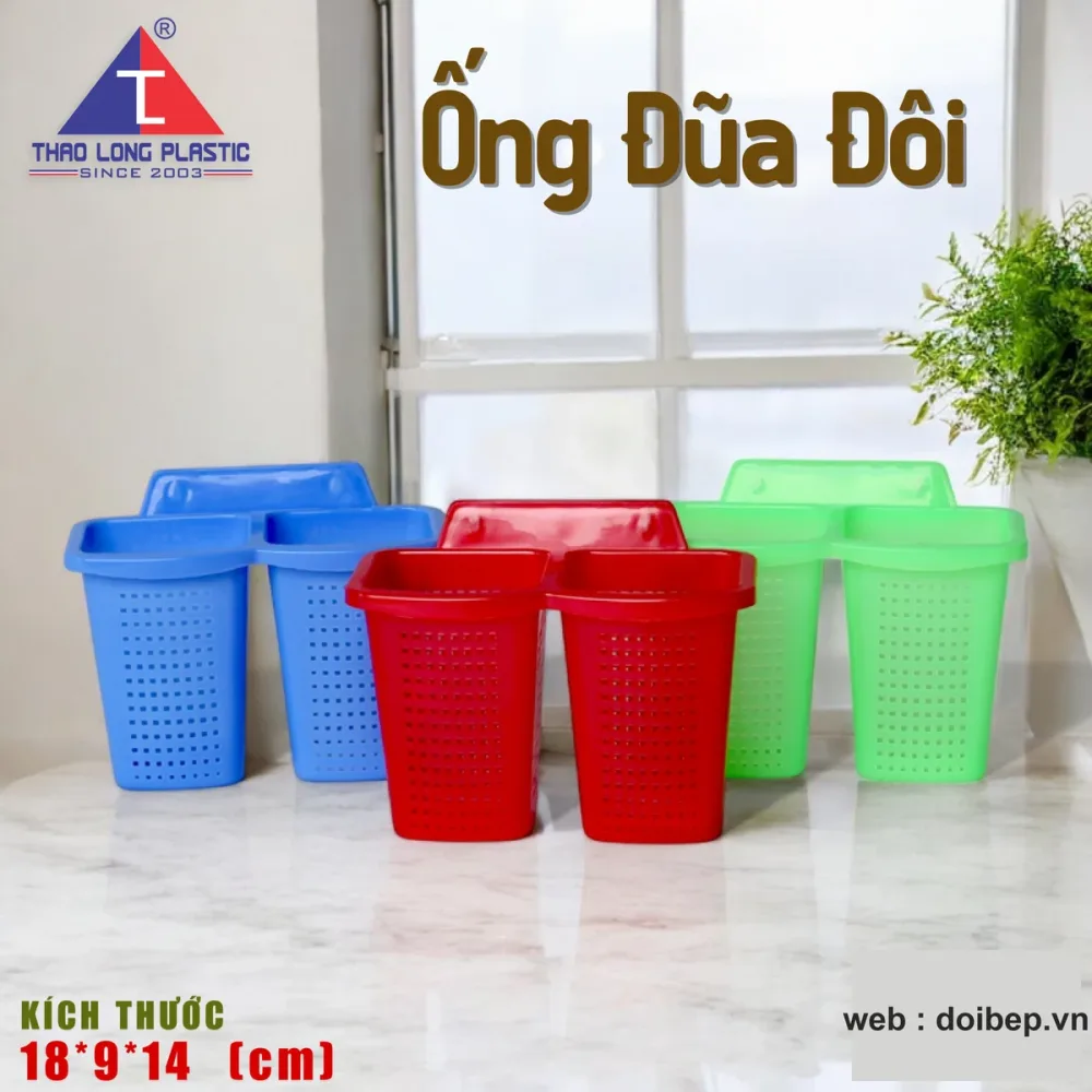 Ống đũa đôi nhựa – ống hai ngăn 18x9x14cm