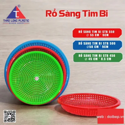 Rổ sàng lòng nông, 3 cỡ Ø45, Ø50 và Ø55cm. Đáy rộng chiều cao thấp, chuyên cho thao tác sàng lắc ở cơ sở chế biến và vựa. ảnh 2