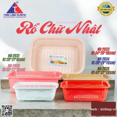 Rổ chữ nhật nhựa – 5 cỡ từ 28x21 đến 43x32cm