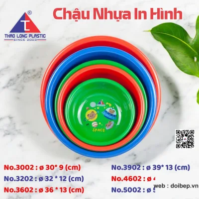 Set chậu nhựa cao cấp in hình – 6 cỡ Ø30 đến Ø50cm
