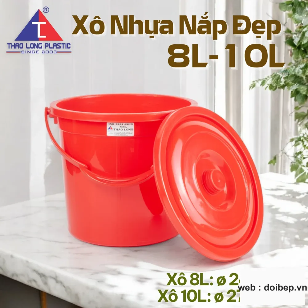 Xô nhựa 8 lít có nắp – Ø24cm cao 21cm