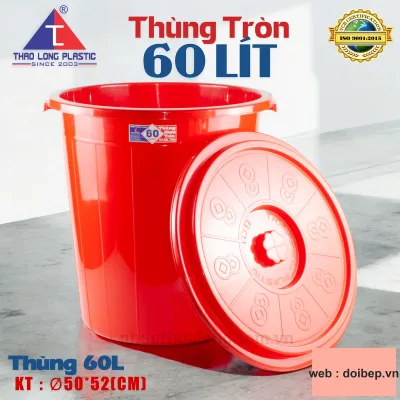 Thùng nhựa tròn 60 lít – Ø50cm cao 52cm