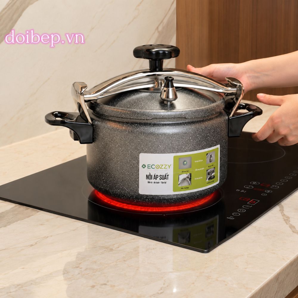 Nồi áp suất 7 lít ecozzy, nấu được bếp từ, bếp ga và hồng ngoại