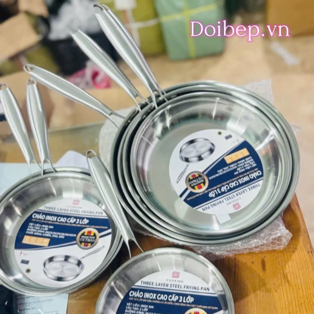 Chảo inox liền khối Cooking Houseware - dùng mọi loại bếp, size 20cm đến 32cm