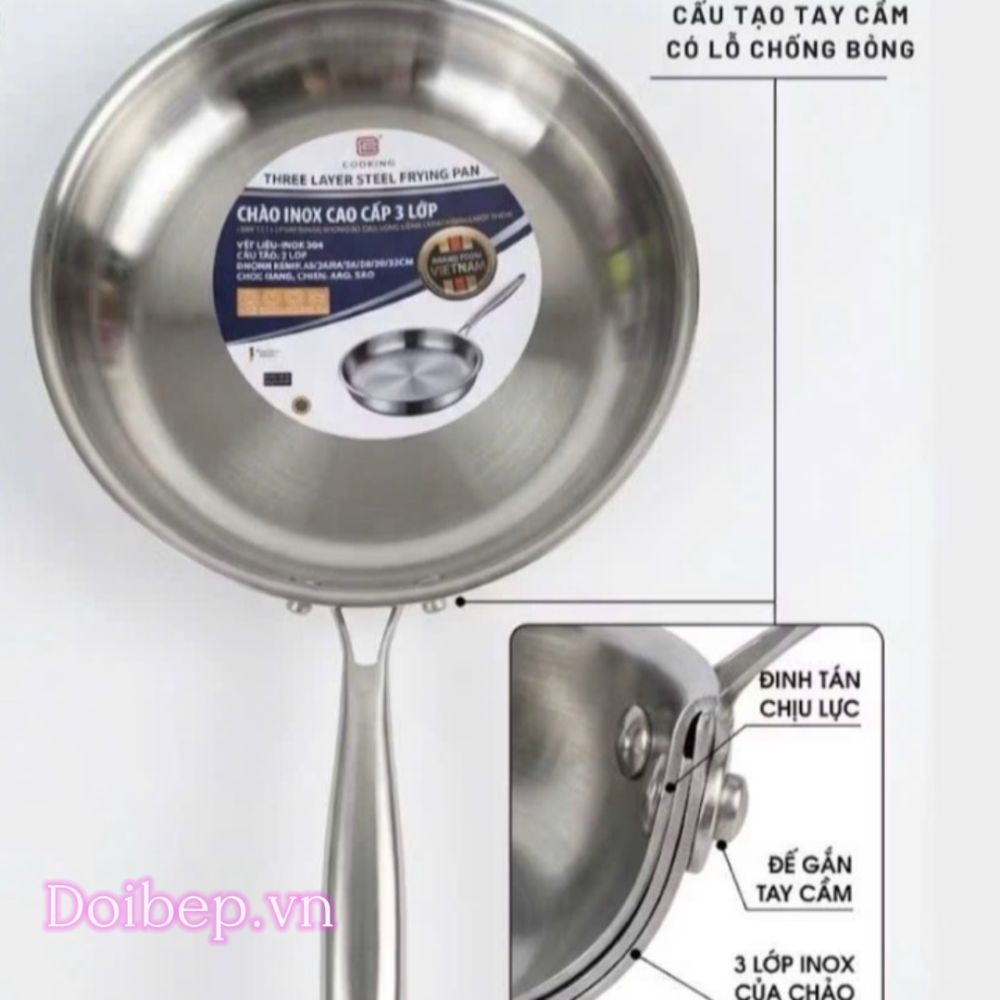 Chảo inox liền khối Cooking Houseware - dùng mọi loại bếp, size 20cm đến 32cm ảnh 2