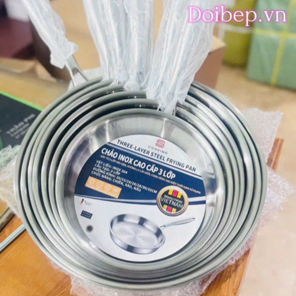 Chảo inox liền khối Cooking Houseware - dùng mọi loại bếp, size 20cm đến 32cm ảnh 4