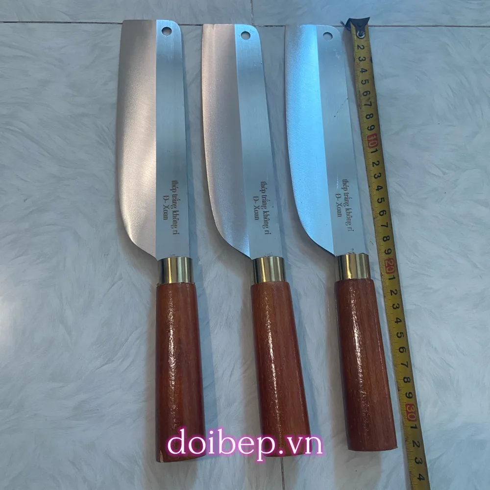 Dao thái bản rộng rèn thép không gỉ An Tiêm cán gỗ xoan tròn - dài 32cm, bản 5cm