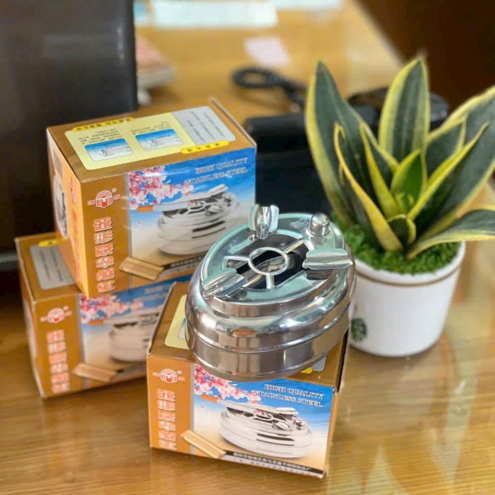 Gạt tàn thuốc inox có nút bấm ảnh 2