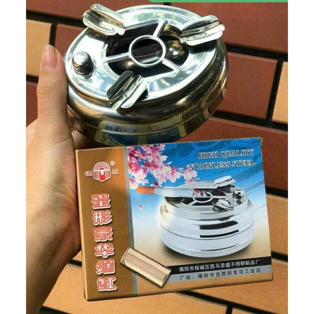 Gạt tàn thuốc inox có nút bấm ảnh 3