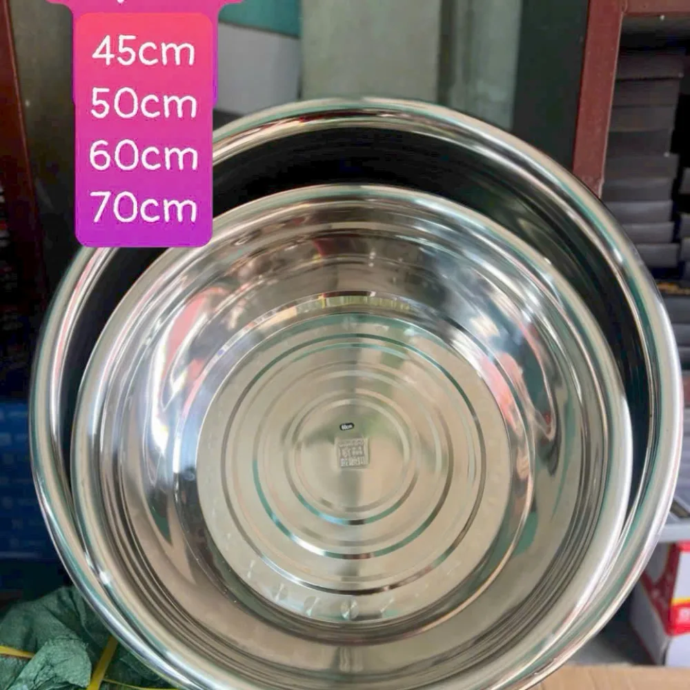 Chậu thép không gỉ cỡ lớn loại dầy đẹp-Thau Thép 45cm-70cm