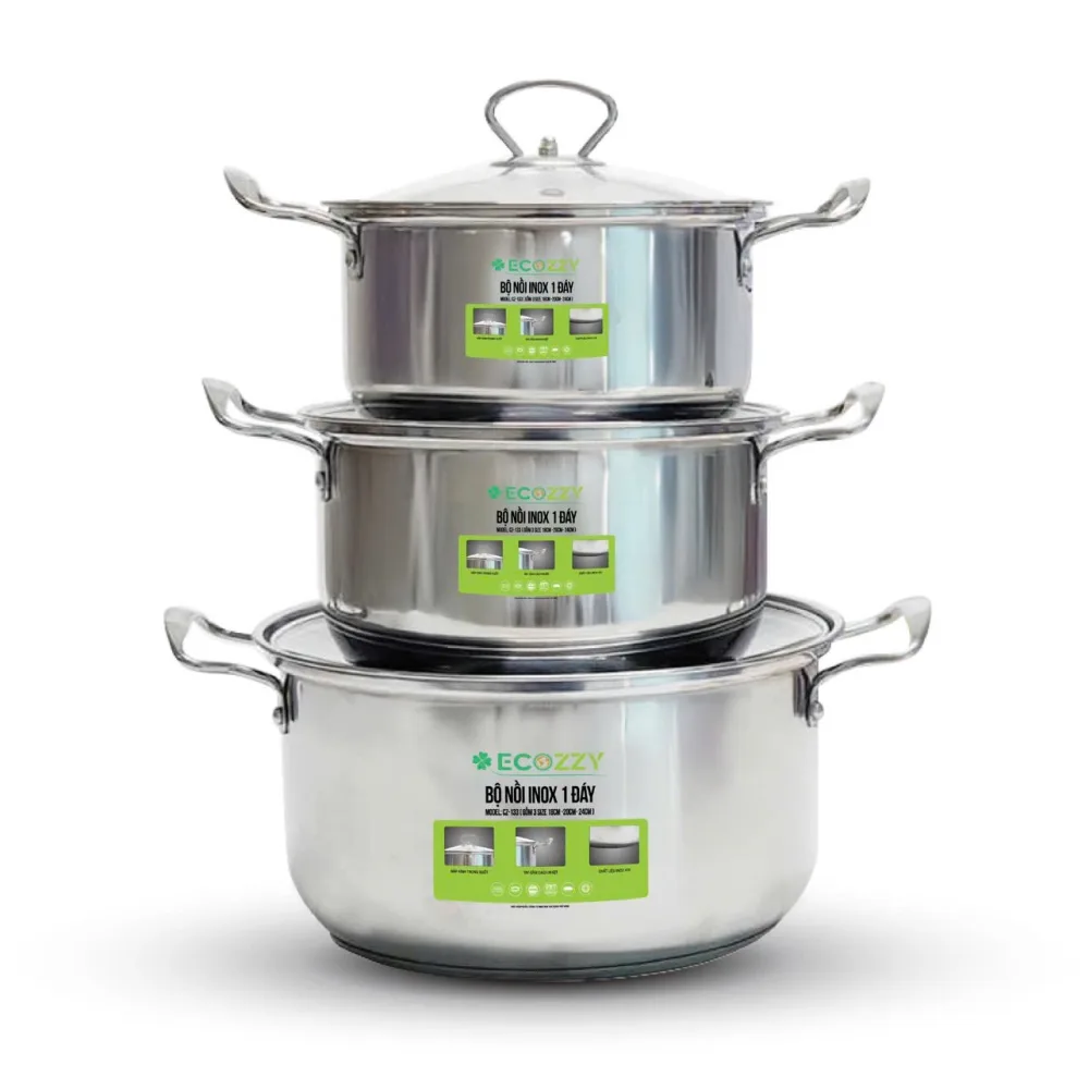 Ecozzy Bộ Nồi Inox 1 Đáy , bộ nồi inox 3 đáy ecozzy