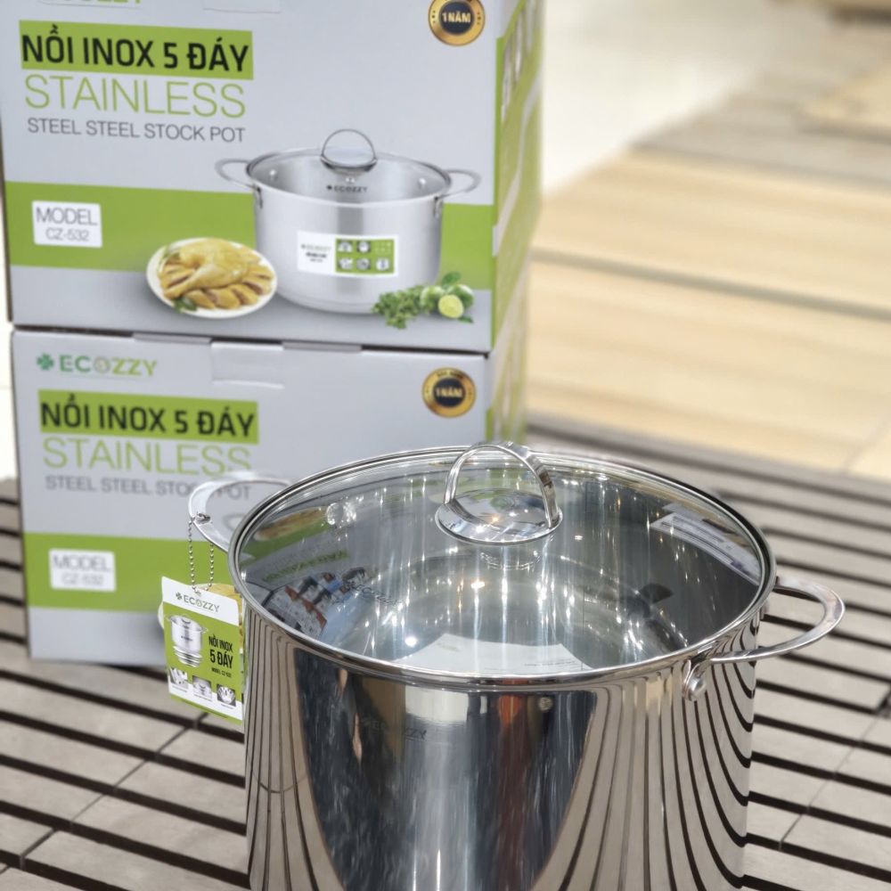 Nồi luộc gà inox 5 đáy Ecozzy dùng bếp từ, gas ,hồng ngoại