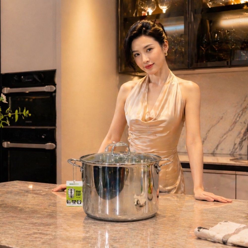 Nồi luộc gà inox 5 đáy Ecozzy dùng bếp từ, gas ,hồng ngoại