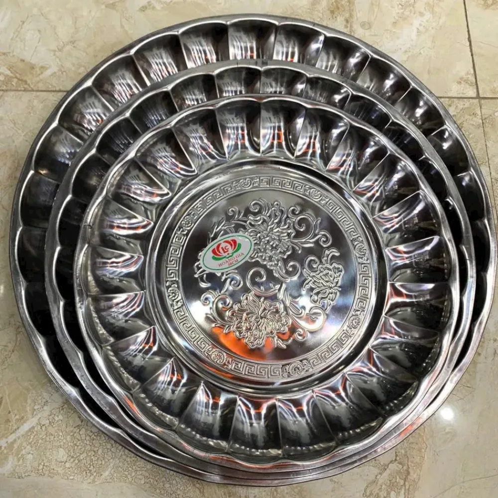 Mâm Inox Xoắn Hoa Văn Hoàng Gia 30-35-40cm