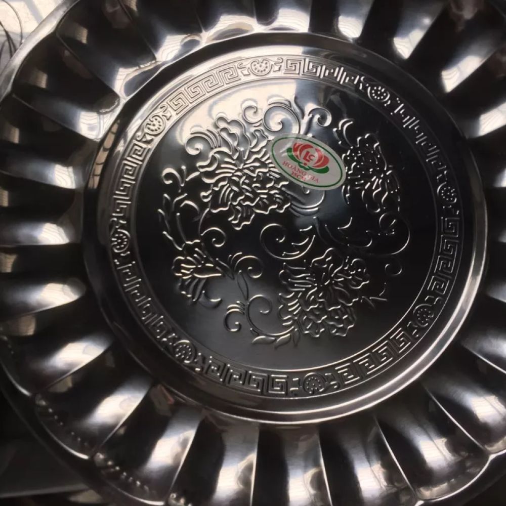 Mâm Inox Xoắn Hoa Văn Hoàng Gia 30-35-40cm ảnh 3