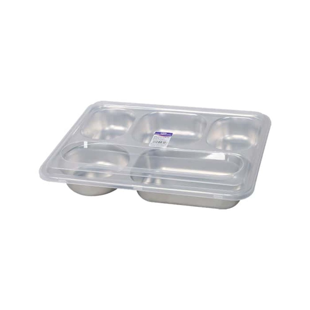 Khay cơm inox chia ngăn cỡ bé lòng sâu có nắp