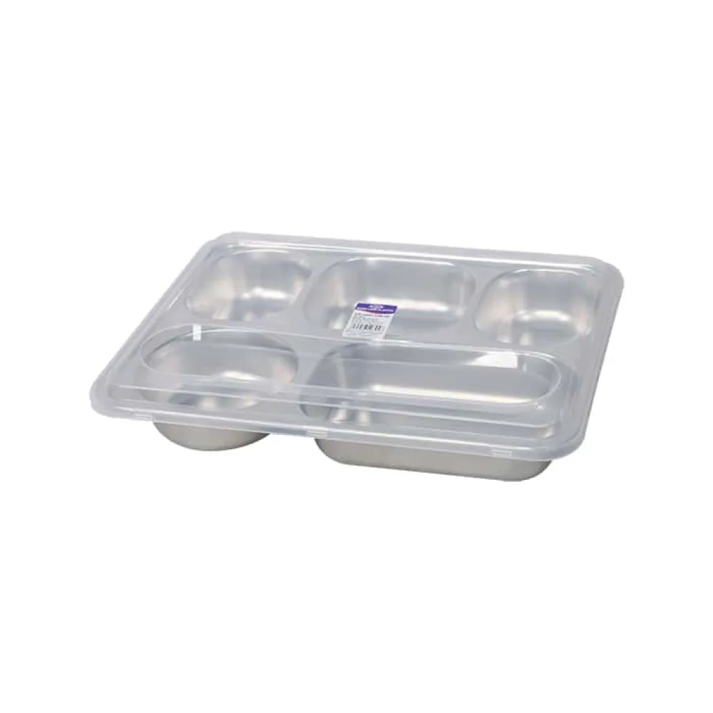 Khay cơm inox chia ngăn cỡ bé lòng sâu có nắp