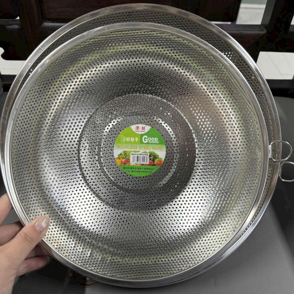 Rá inox lỗ nhỏ đường kính 31cm vo gạo rửa rau