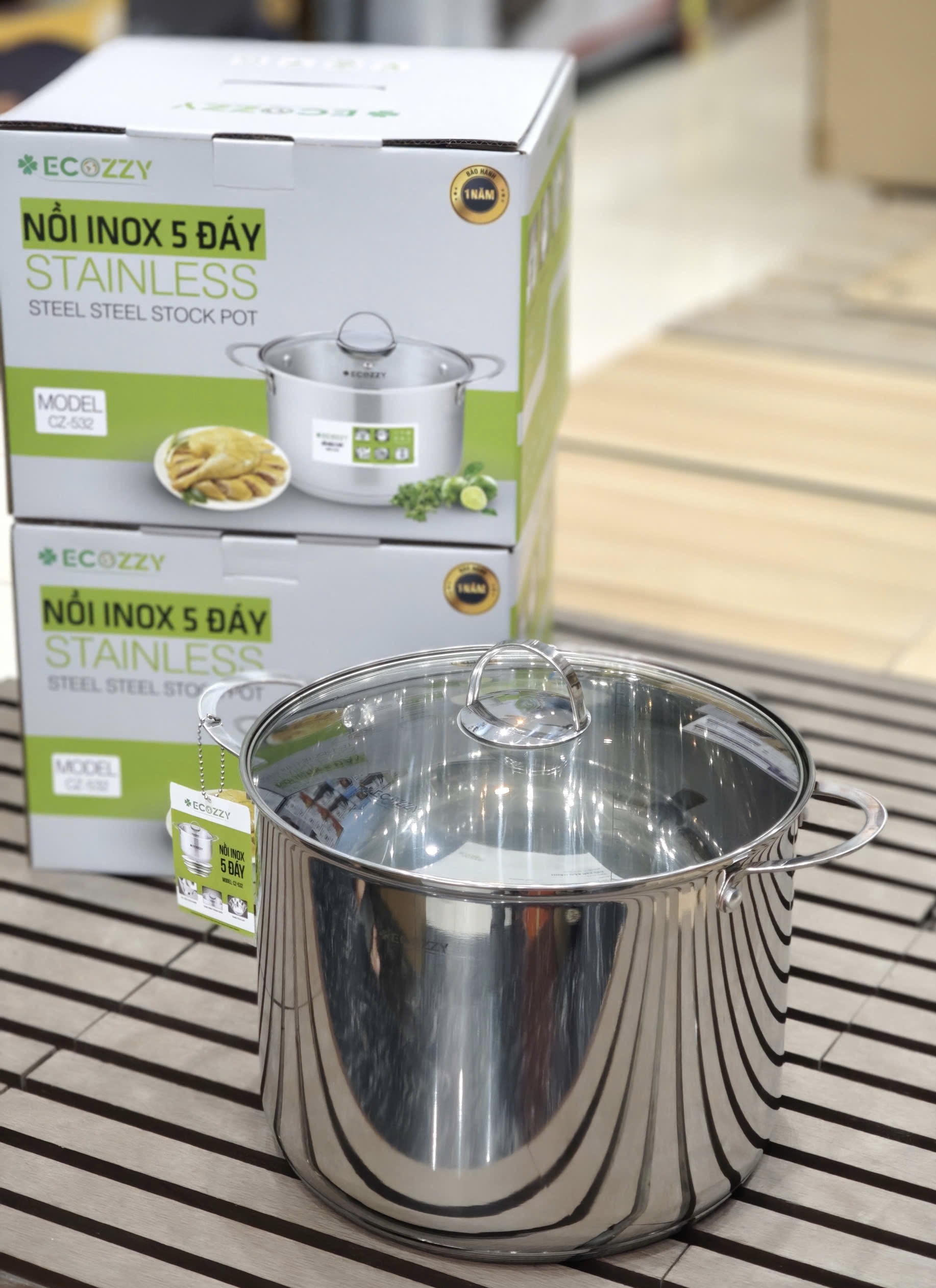 Nồi luộc gà inox 5 đáy Ecozzy dùng bếp từ, gas ,hồng ngoại